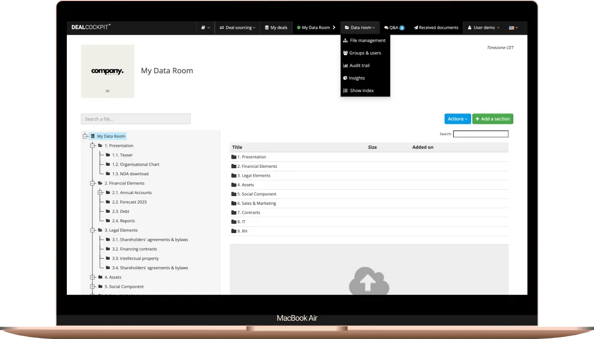 Interface Dataroom virtuelle